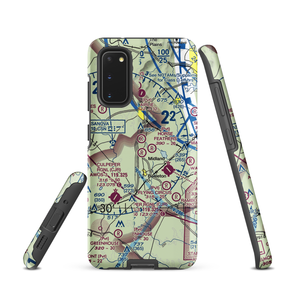Aviacres Airport (3VA2) VFR Sectional Samsung Phone Case Samsung Galaxy S20 model shown