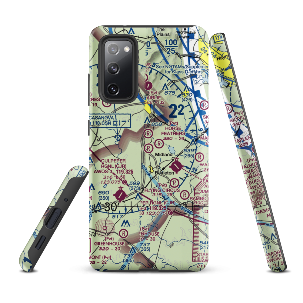 Aviacres Airport (3VA2) VFR Sectional Samsung Phone Case Samsung Galaxy S20 FE model shown