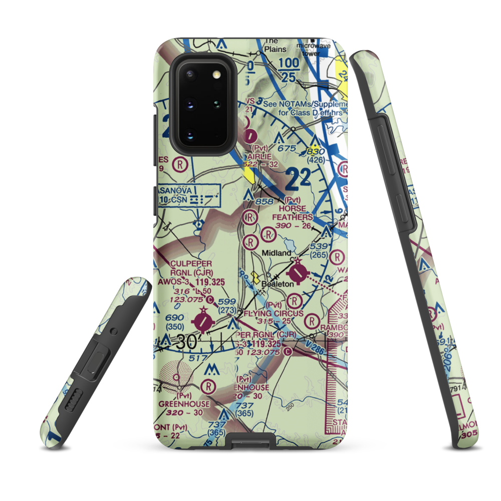 Aviacres Airport (3VA2) VFR Sectional Samsung Phone Case Samsung Galaxy S20 Plus model shown