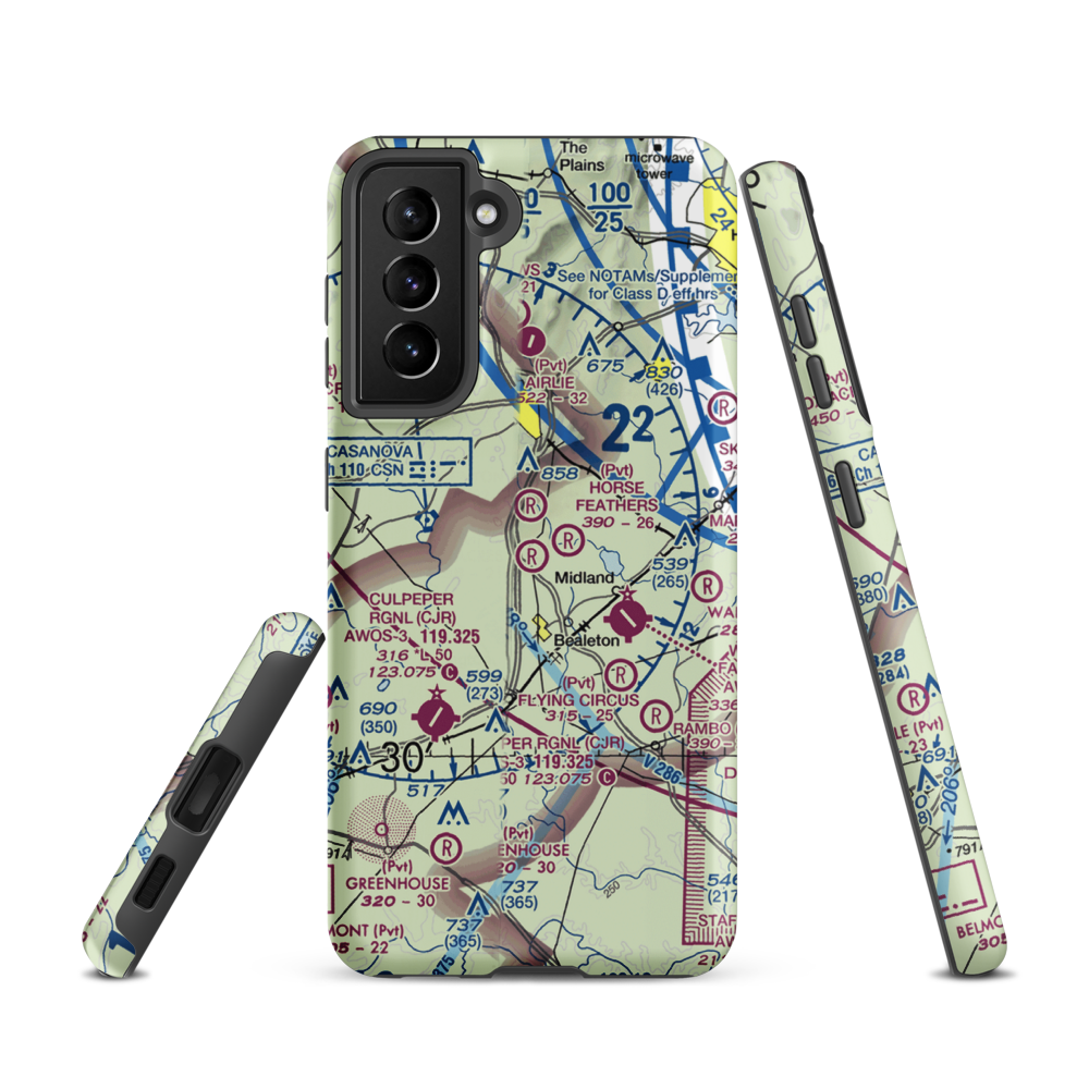 Aviacres Airport (3VA2) VFR Sectional Samsung Phone Case Samsung Galaxy S21 model shown