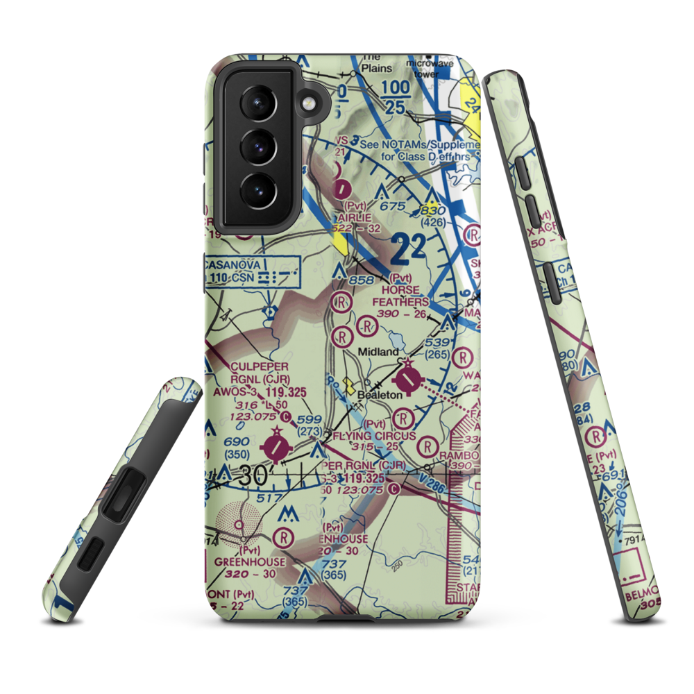 Aviacres Airport (3VA2) VFR Sectional Samsung Phone Case Samsung Galaxy S21 Plus model shown