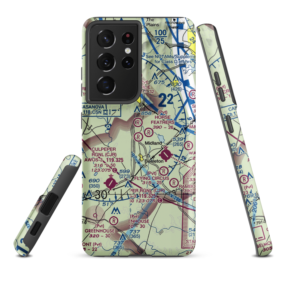 Aviacres Airport (3VA2) VFR Sectional Samsung Phone Case Samsung Galaxy S21 Ultra model shown
