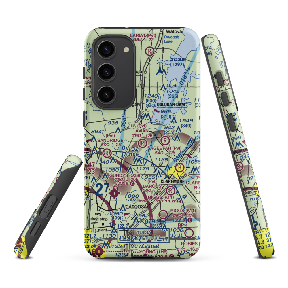 Avian Country Estates Airport (OK15) VFR Sectional Samsung Phone Case Samsung Galaxy S23 Plus model shown