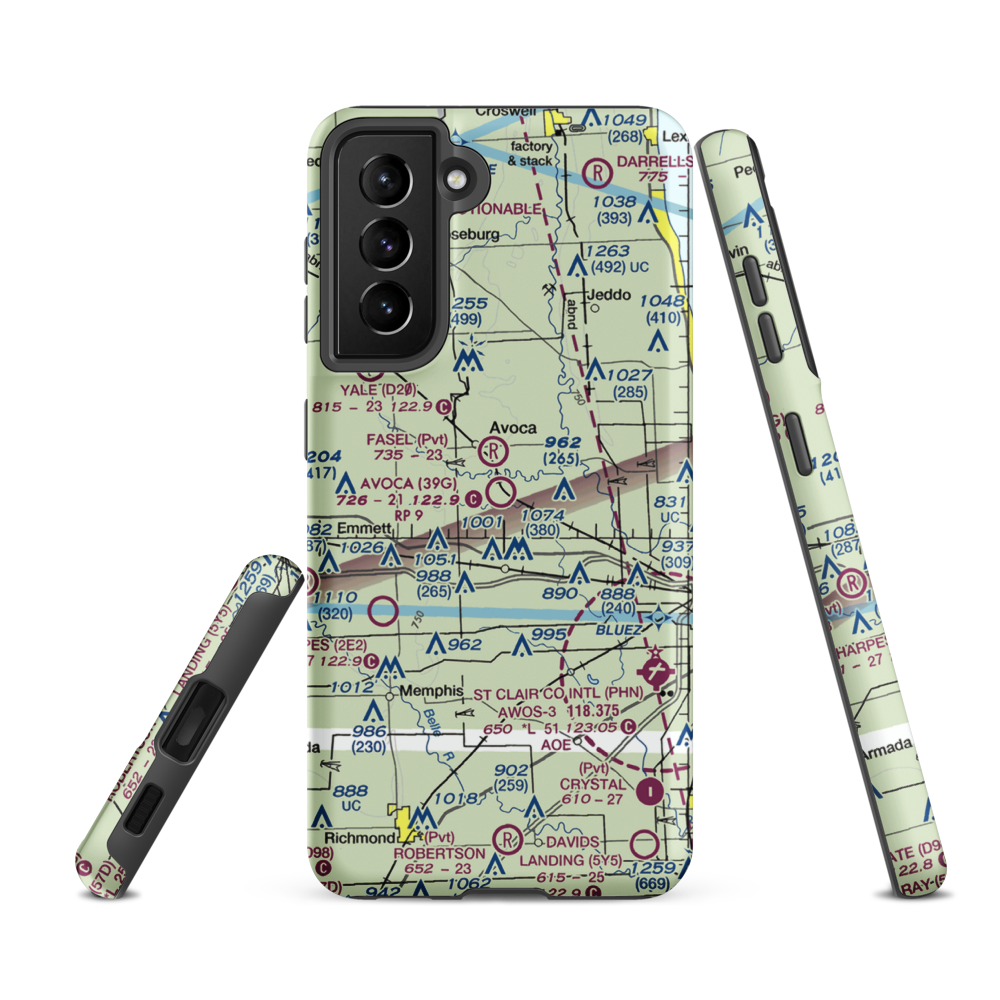 Avoca Airport (39G) VFR Sectional Samsung Phone Case Samsung Galaxy S21 FE model shown