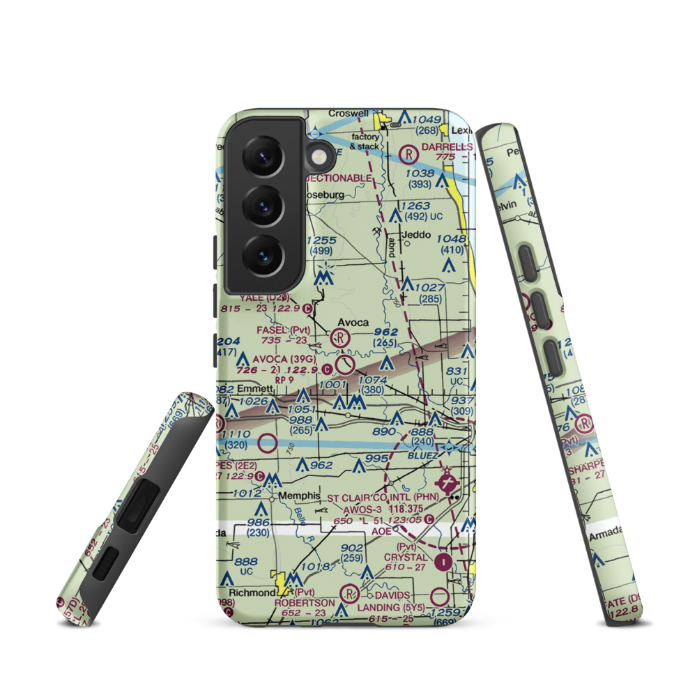 Avoca Airport (39G) VFR Sectional Samsung Phone Case Samsung Galaxy S22 model shown