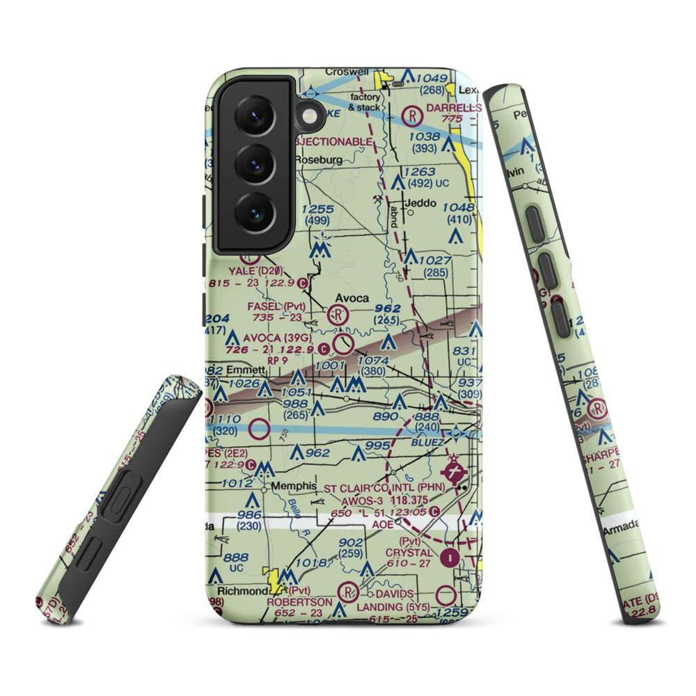 Avoca Airport (39G) VFR Sectional Samsung Phone Case Samsung Galaxy S22 Plus model shown