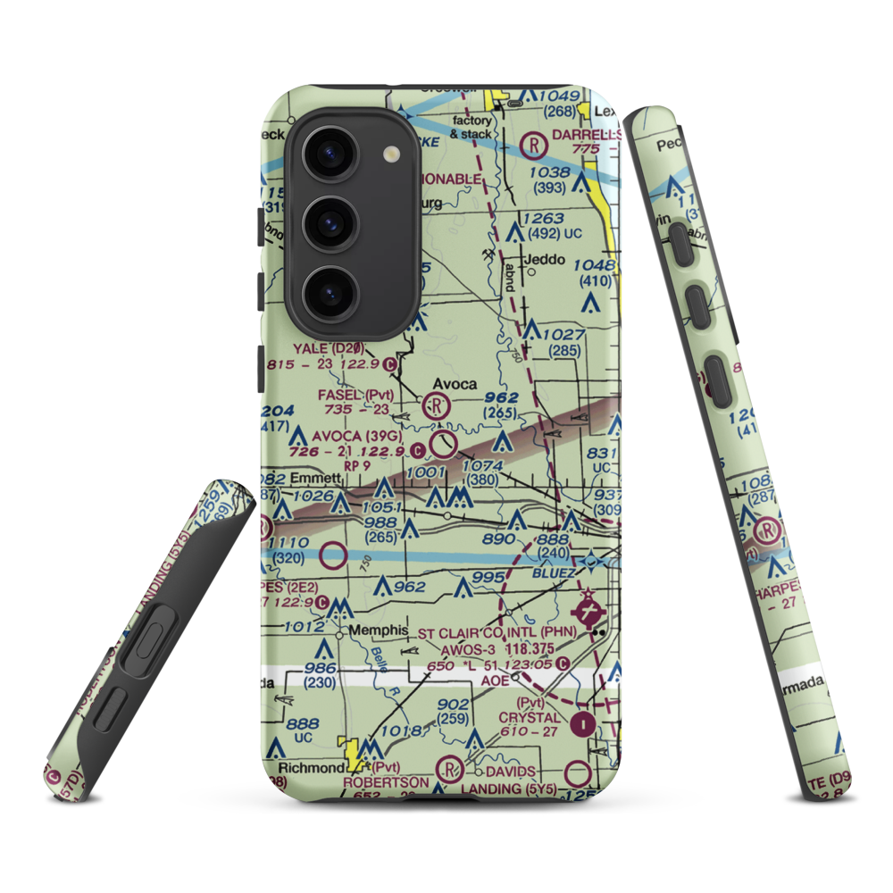 Avoca Airport (39G) VFR Sectional Samsung Phone Case Samsung Galaxy S23 Plus model shown