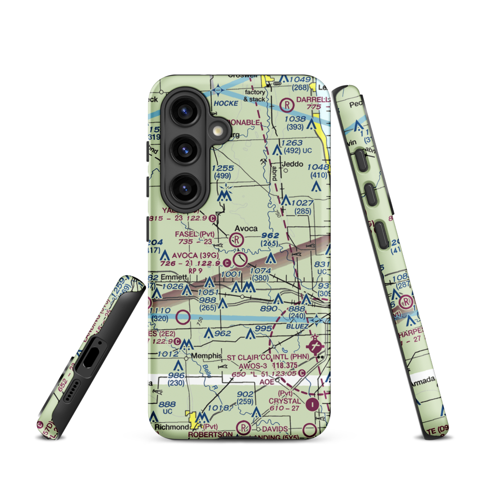 Avoca Airport (39G) VFR Sectional Samsung Phone Case Samsung Galaxy S24 model shown