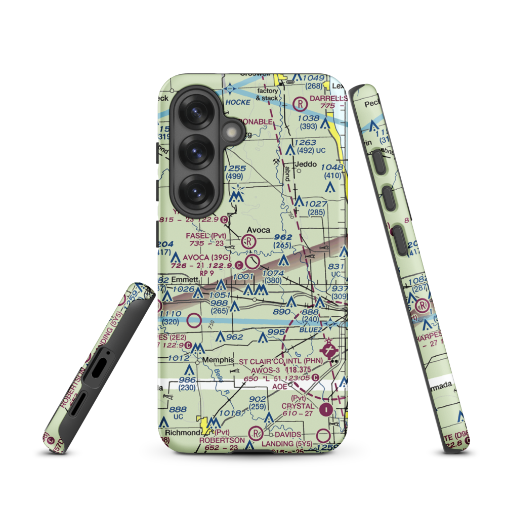 Avoca Airport (39G) VFR Sectional Samsung Phone Case Samsung Galaxy S25 model shown