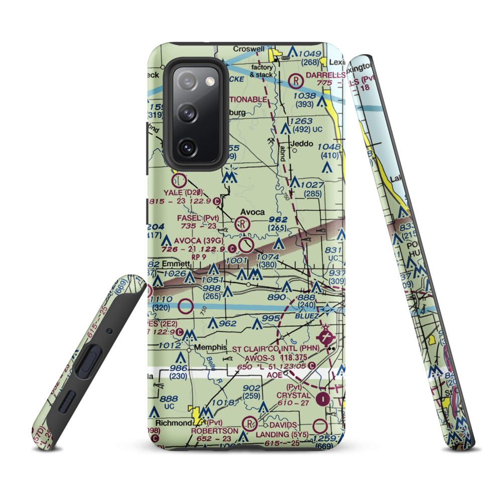 Avoca Airport (39G) VFR Sectional Samsung Phone Case Samsung Galaxy S20 FE model shown