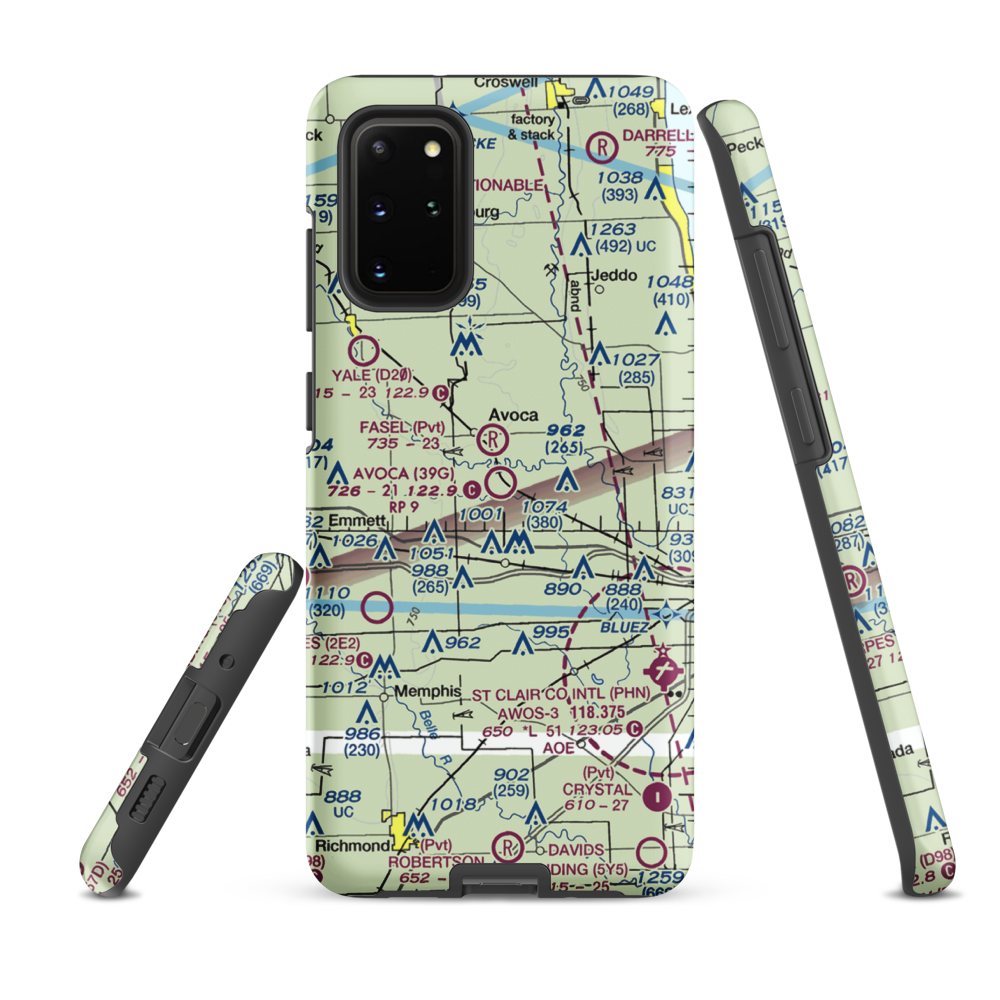 Avoca Airport (39G) VFR Sectional Samsung Phone Case Samsung Galaxy S20 Plus model shown