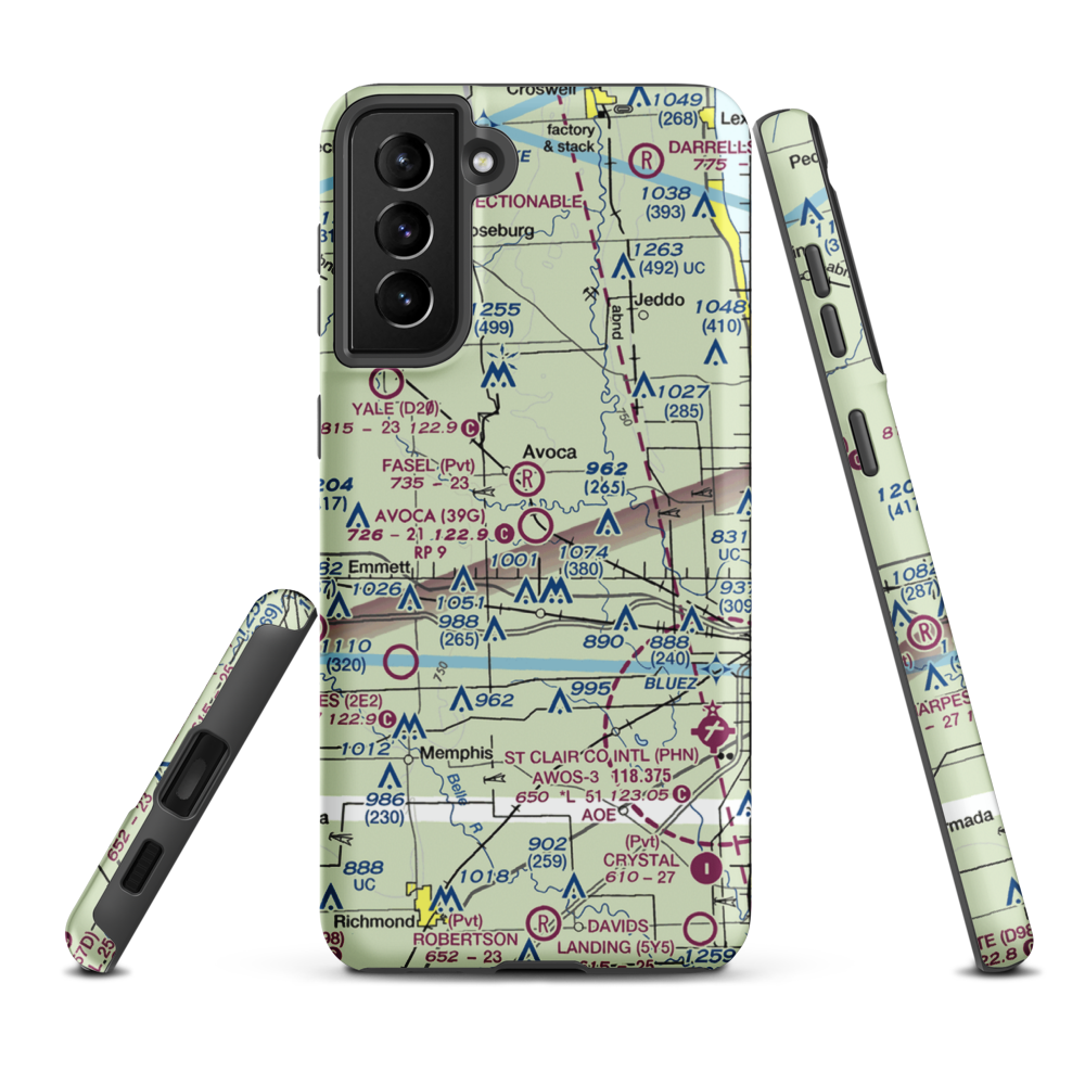 Avoca Airport (39G) VFR Sectional Samsung Phone Case Samsung Galaxy S21 Plus model shown