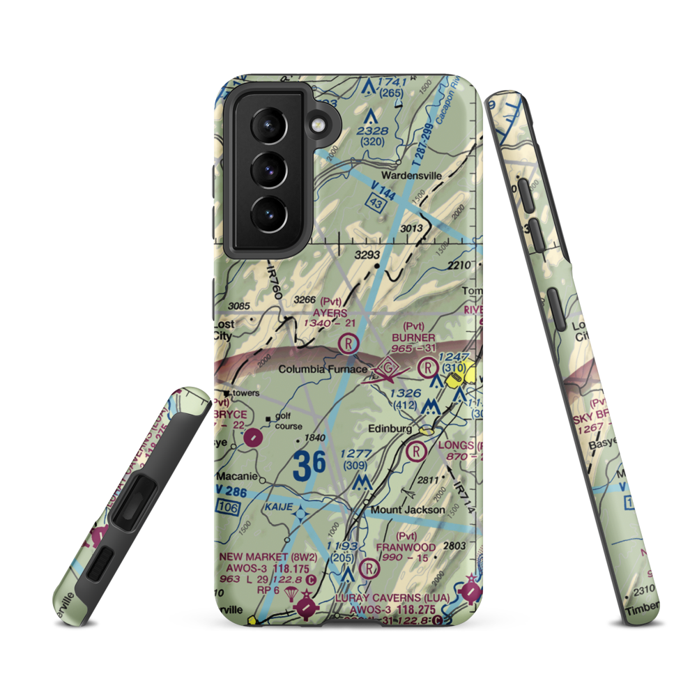 Ayers Airport (VA93) VFR Sectional Samsung Phone Case Samsung Galaxy S21 FE model shown