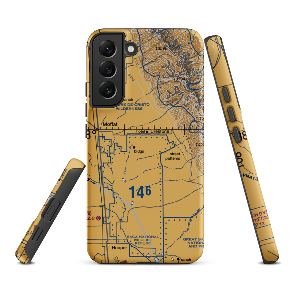 Baca Grande Airfield (BCJ) VFR Sectional Samsung Phone Case Samsung Galaxy S22 Plus model shown
