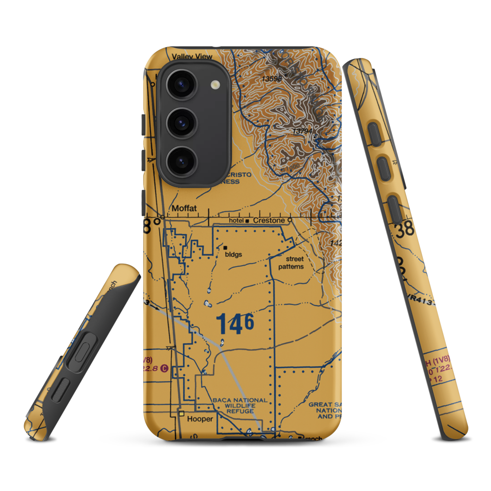Baca Grande Airfield (BCJ) VFR Sectional Samsung Phone Case Samsung Galaxy S23 Plus model shown