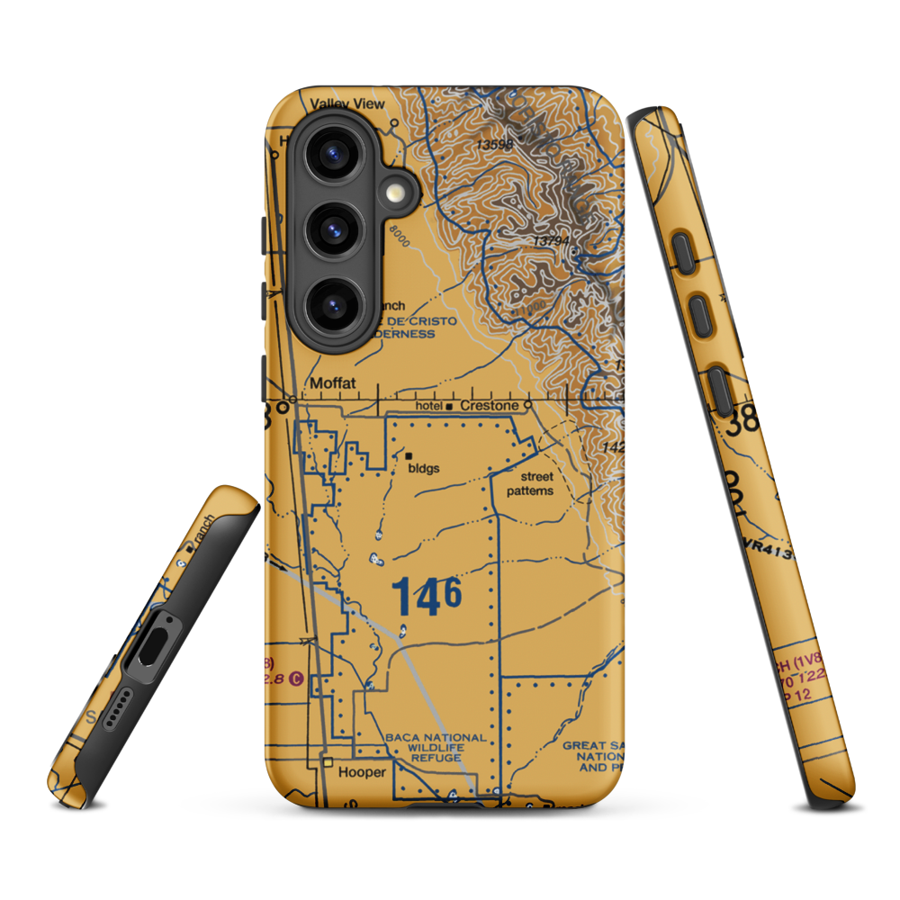 Baca Grande Airfield (BCJ) VFR Sectional Samsung Phone Case Samsung Galaxy S24 Plus model shown