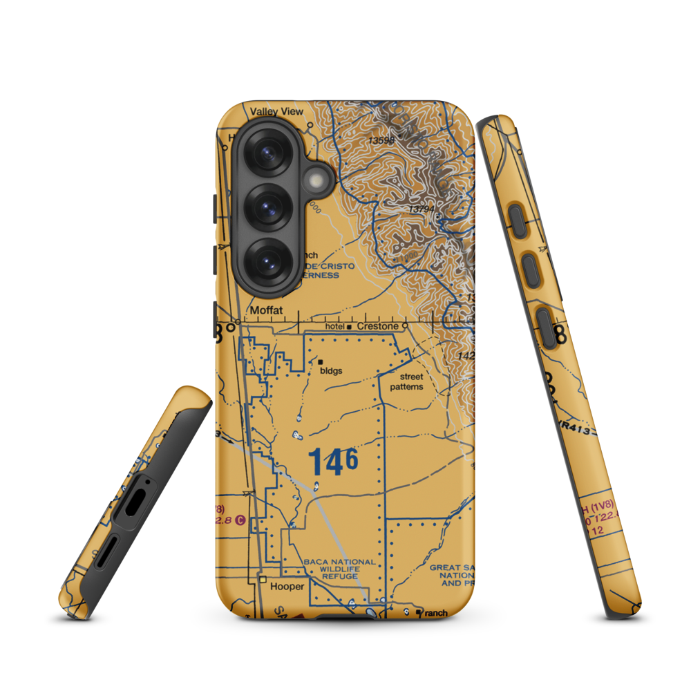 Baca Grande Airfield (BCJ) VFR Sectional Samsung Phone Case Samsung Galaxy S25 model shown