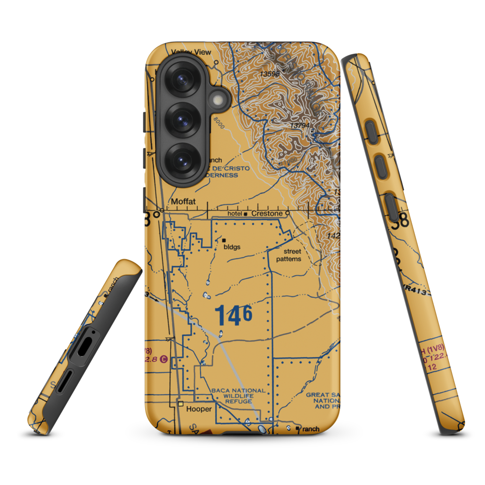 Baca Grande Airfield (BCJ) VFR Sectional Samsung Phone Case Samsung Galaxy S25 Plus model shown