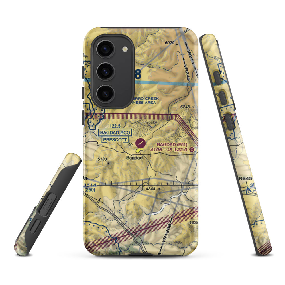 Bagdad Airport (E51) VFR Sectional Samsung Phone Case Samsung Galaxy S23 Plus model shown