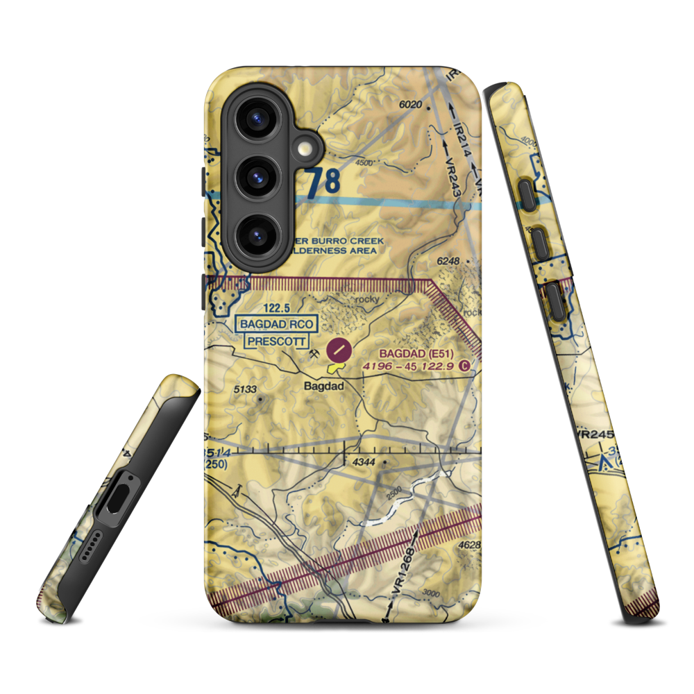 Bagdad Airport (E51) VFR Sectional Samsung Phone Case Samsung Galaxy S24 Plus model shown