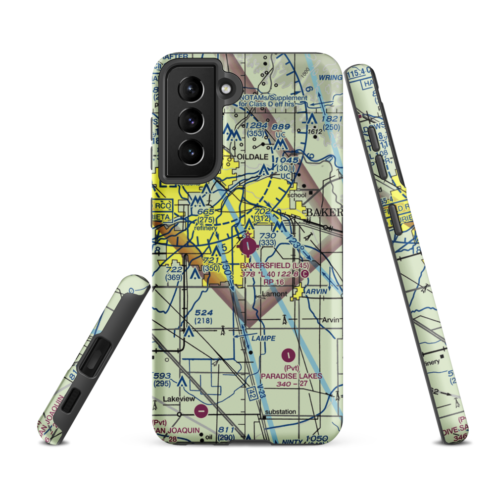 Bakersfield Municipal Airport (L45) VFR Sectional Samsung Phone Case Samsung Galaxy S21 FE model shown