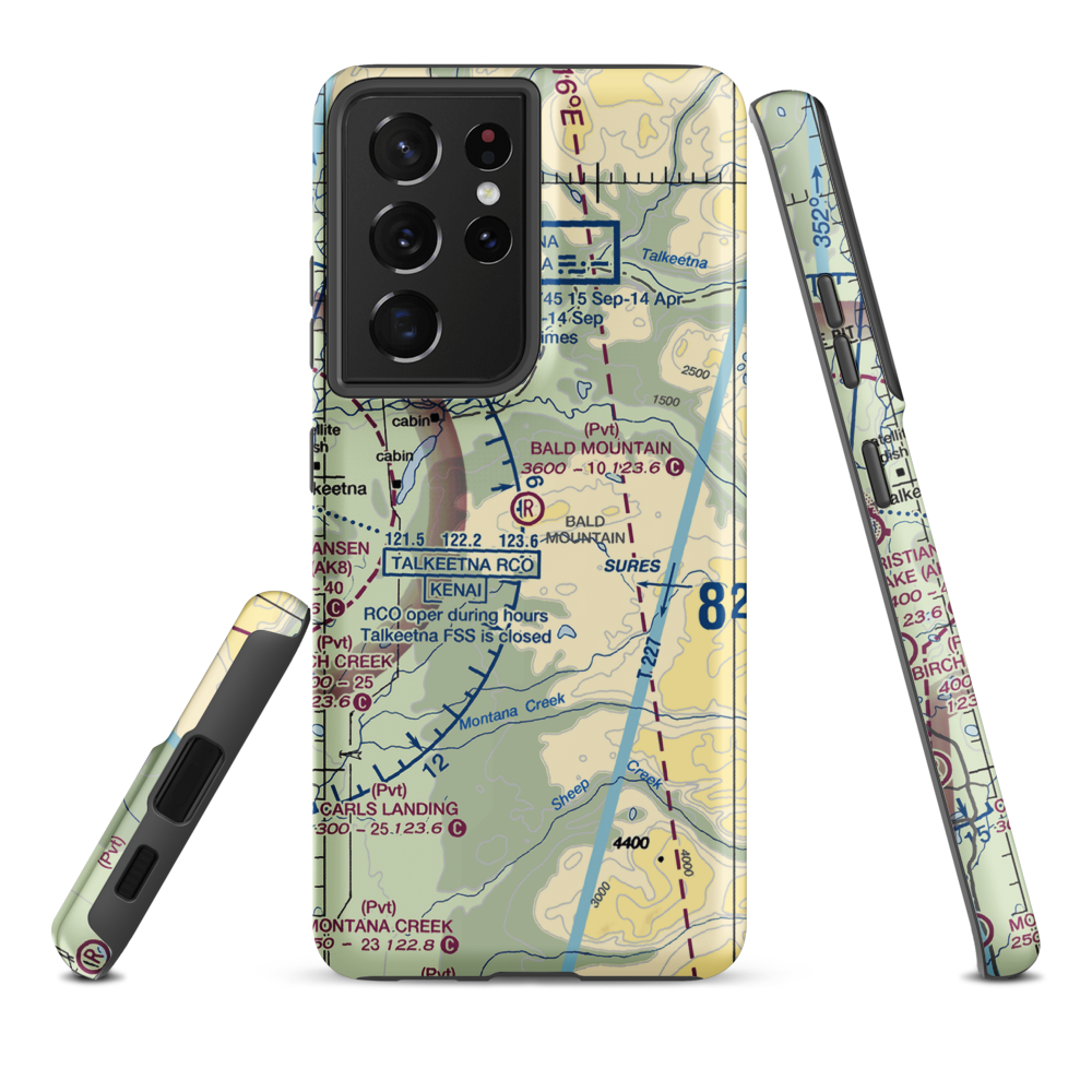 Bald Mountain Airport (2AK7) VFR Sectional Samsung Phone Case Samsung Galaxy S21 Plus model shown