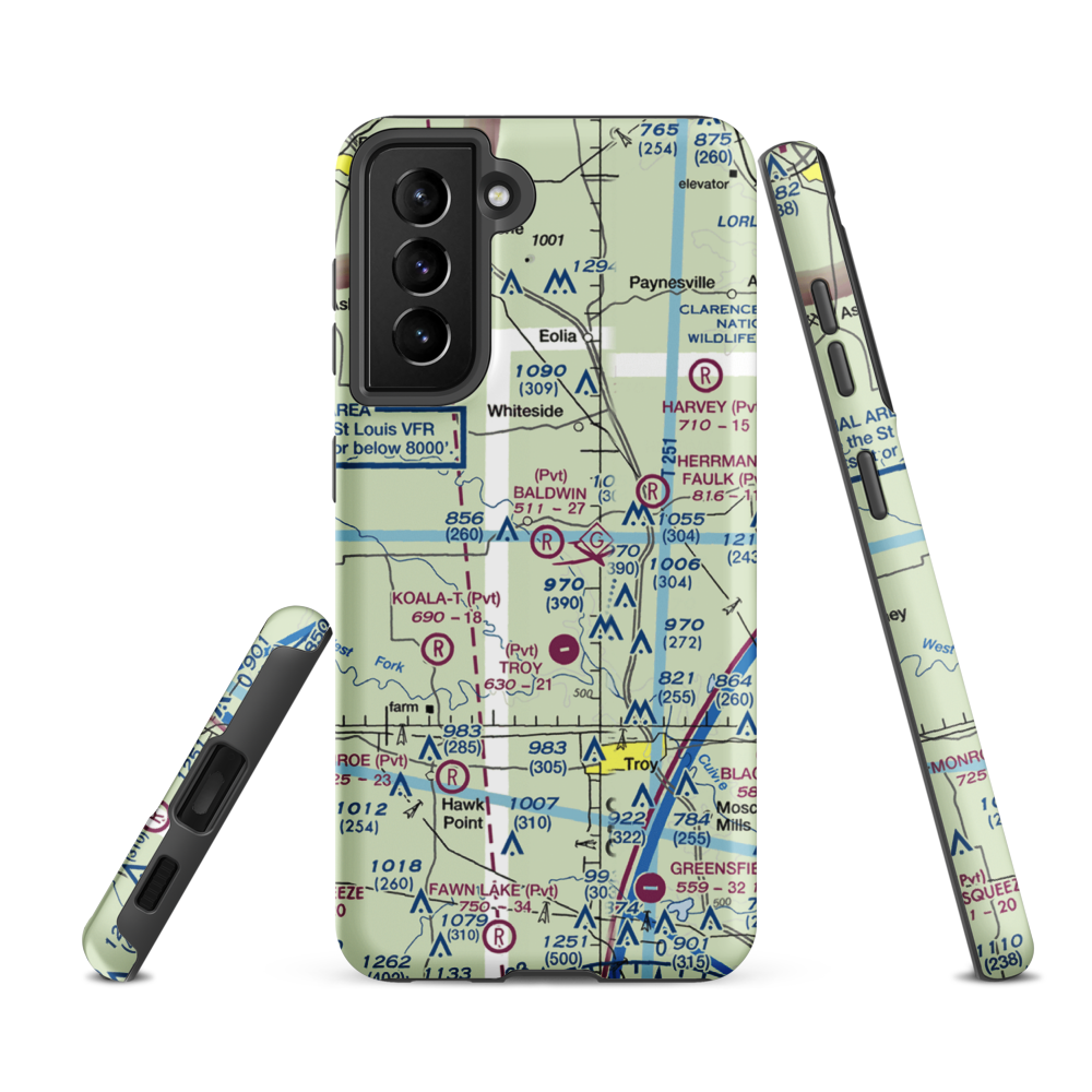 Baldwin Airport (MO39) VFR Sectional Samsung Phone Case Samsung Galaxy S21 FE model shown