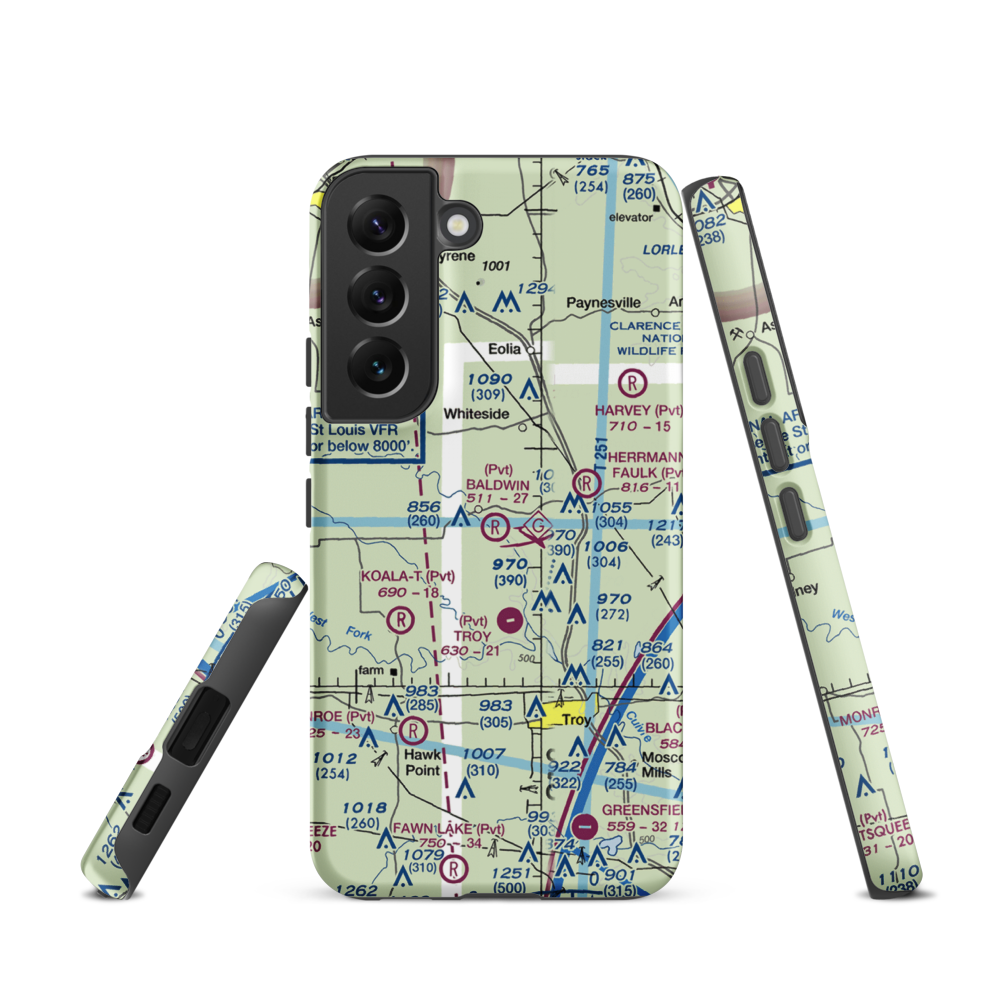 Baldwin Airport (MO39) VFR Sectional Samsung Phone Case Samsung Galaxy S22 model shown