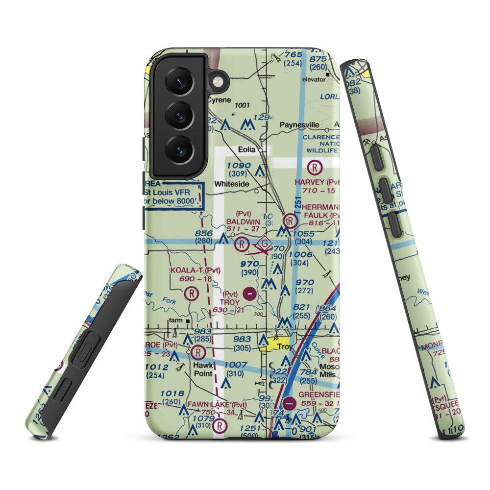 Baldwin Airport (MO39) VFR Sectional Samsung Phone Case Samsung Galaxy S22 Plus model shown