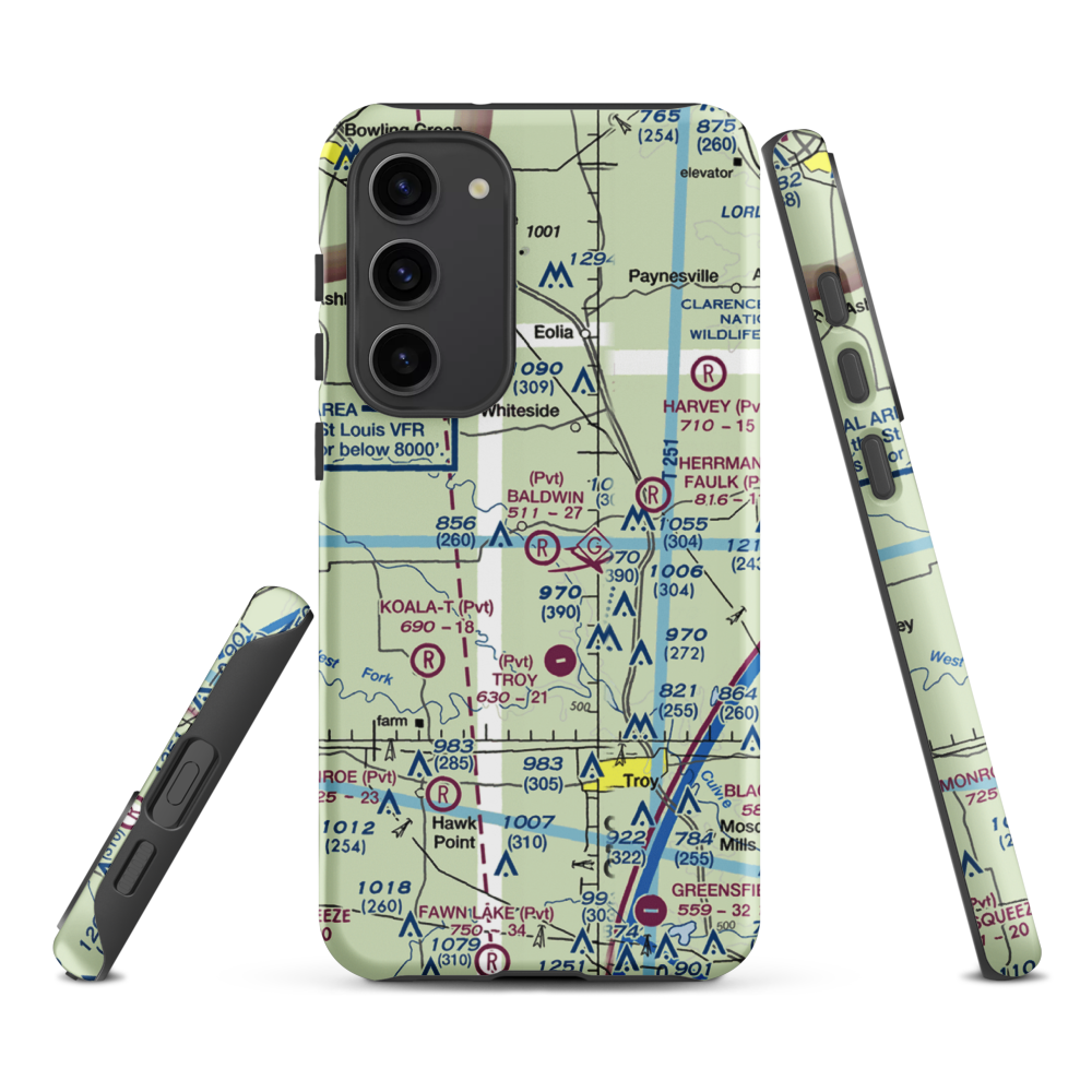 Baldwin Airport (MO39) VFR Sectional Samsung Phone Case Samsung Galaxy S23 Plus model shown