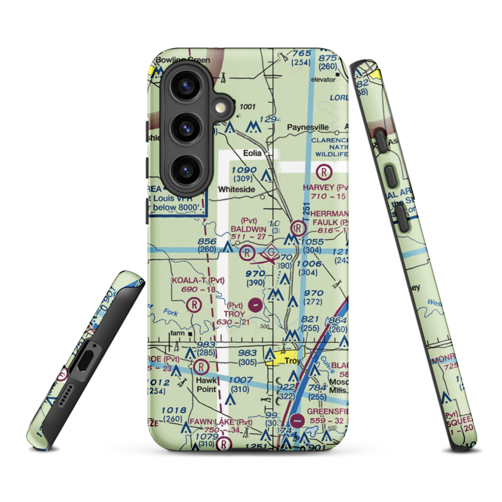 Baldwin Airport (MO39) VFR Sectional Samsung Phone Case Samsung Galaxy S24 Plus model shown