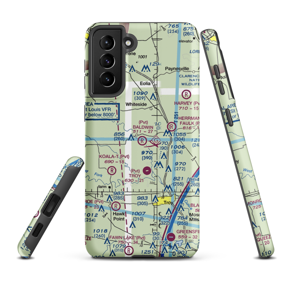 Baldwin Airport (MO39) VFR Sectional Samsung Phone Case Samsung Galaxy S21 Plus model shown