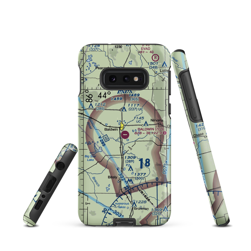 Baldwin Municipal Airport (7D3) VFR Sectional Samsung Phone Case Samsung Galaxy S10e model shown