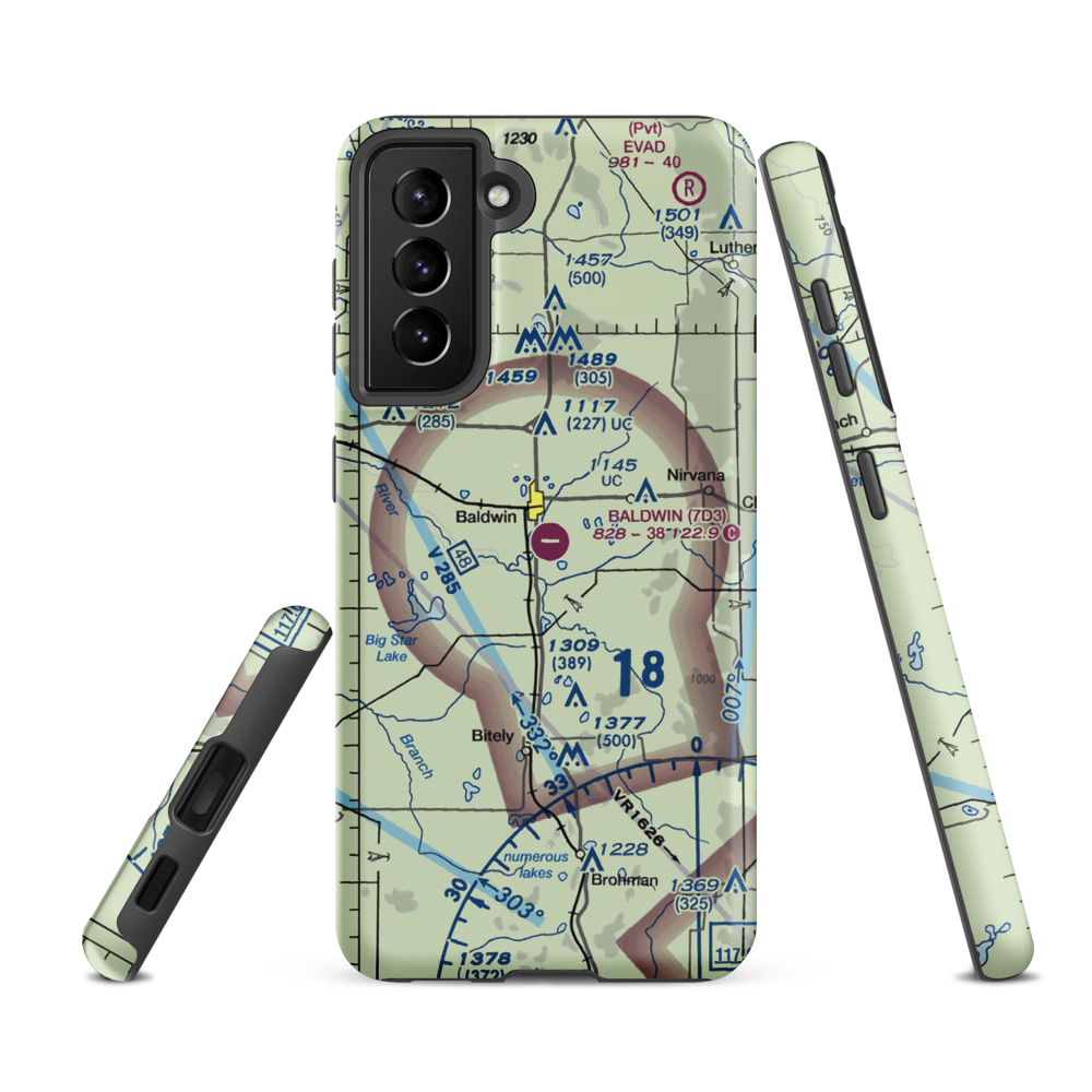 Baldwin Municipal Airport (7D3) VFR Sectional Samsung Phone Case Samsung Galaxy S21 FE model shown