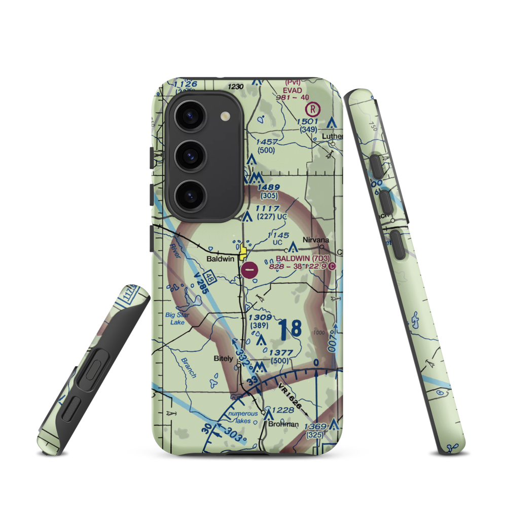 Baldwin Municipal Airport (7D3) VFR Sectional Samsung Phone Case Samsung Galaxy S23 model shown