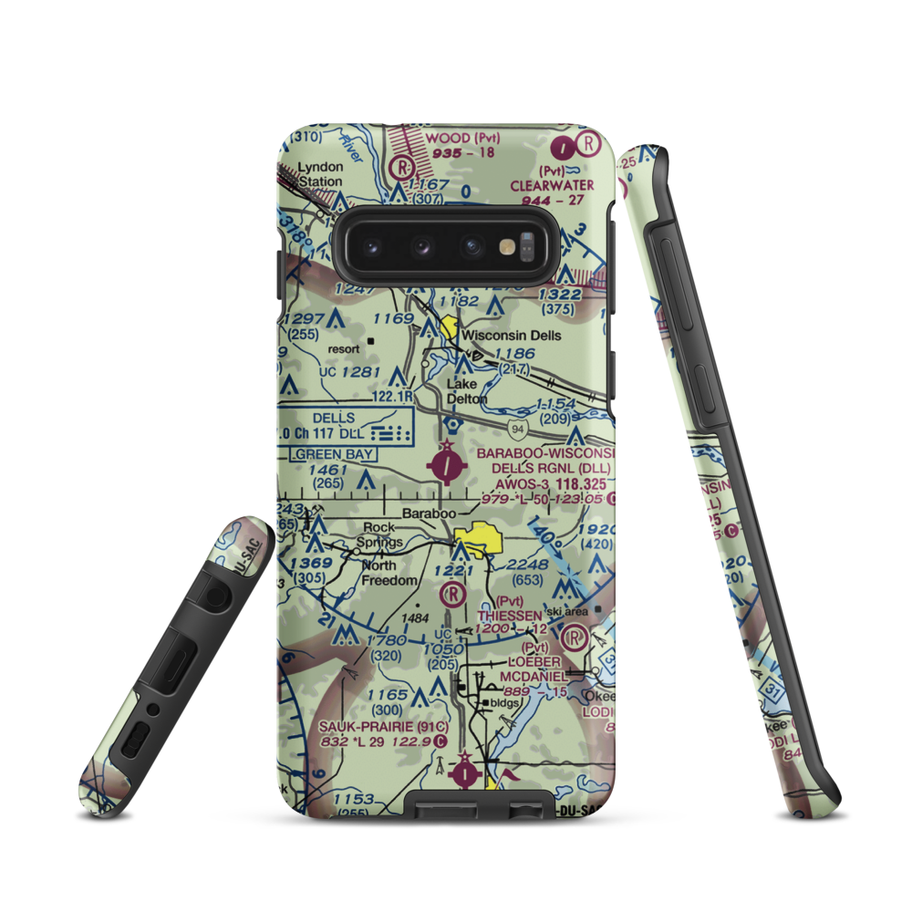Baraboo Wisconsin Dells Airport (DLL) VFR Sectional Samsung Phone Case Samsung Galaxy S10 model shown