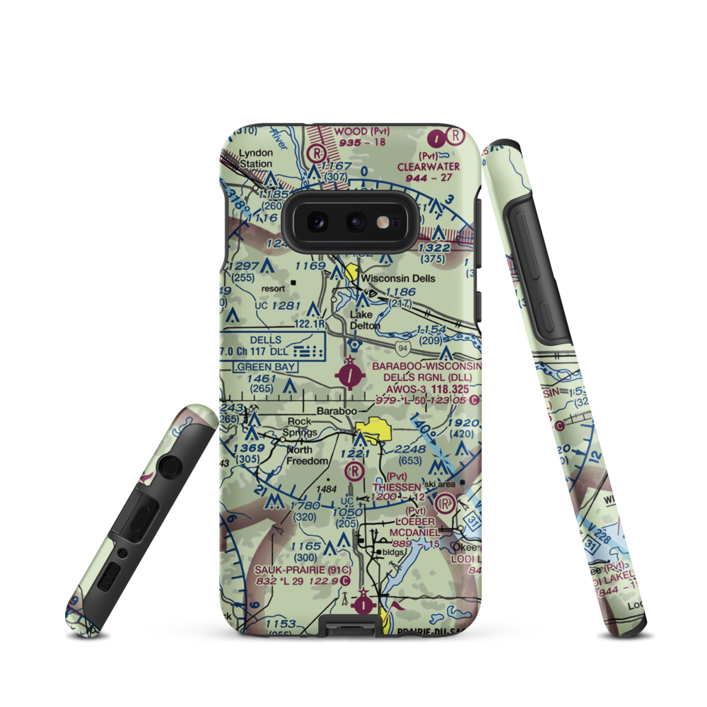 Baraboo Wisconsin Dells Airport (DLL) VFR Sectional Samsung Phone Case Samsung Galaxy S10 Plus model shown