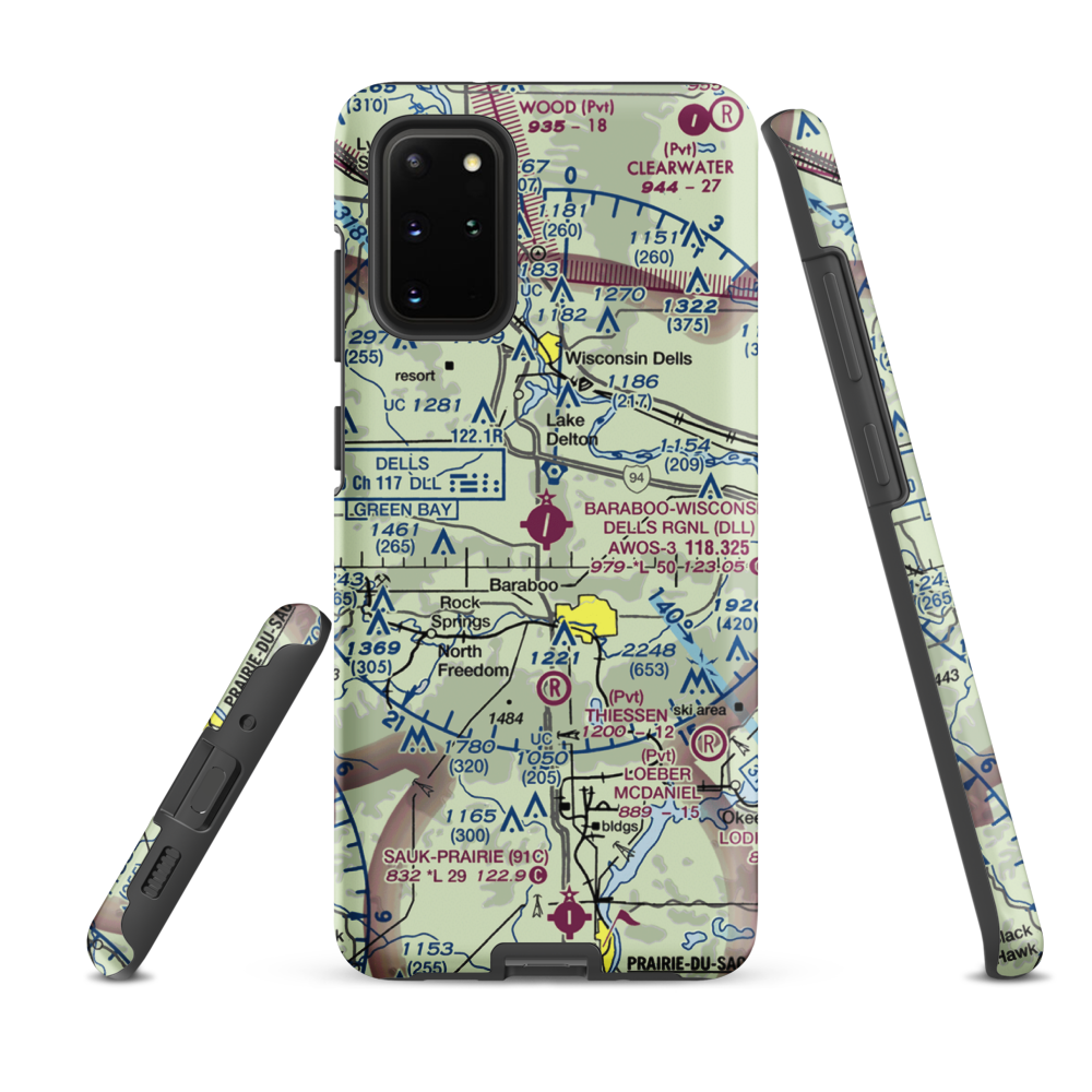 Baraboo Wisconsin Dells Airport (DLL) VFR Sectional Samsung Phone Case Samsung Galaxy S20 Plus model shown