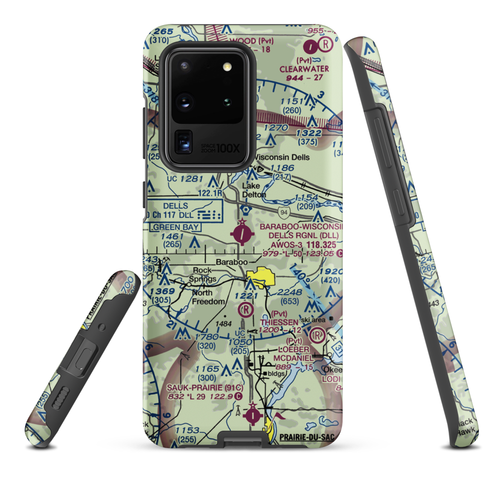 Baraboo Wisconsin Dells Airport (DLL) VFR Sectional Samsung Phone Case Samsung Galaxy S20 Ultra model shown