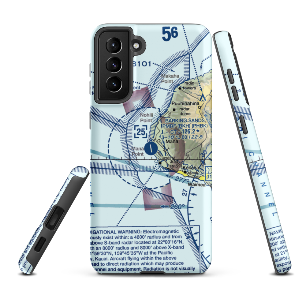 Barking Sands Airport (BKH) VFR Sectional Samsung Phone Case Samsung Galaxy S21 FE model shown