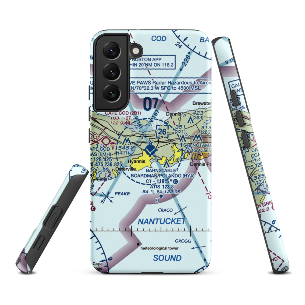 Barnstable Municipal Boardman Polando Field (HYA) VFR Sectional Samsung Phone Case Samsung Galaxy S22 Plus model shown