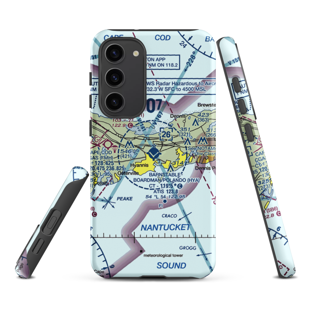 Barnstable Municipal Boardman Polando Field (HYA) VFR Sectional Samsung Phone Case Samsung Galaxy S23 Plus model shown