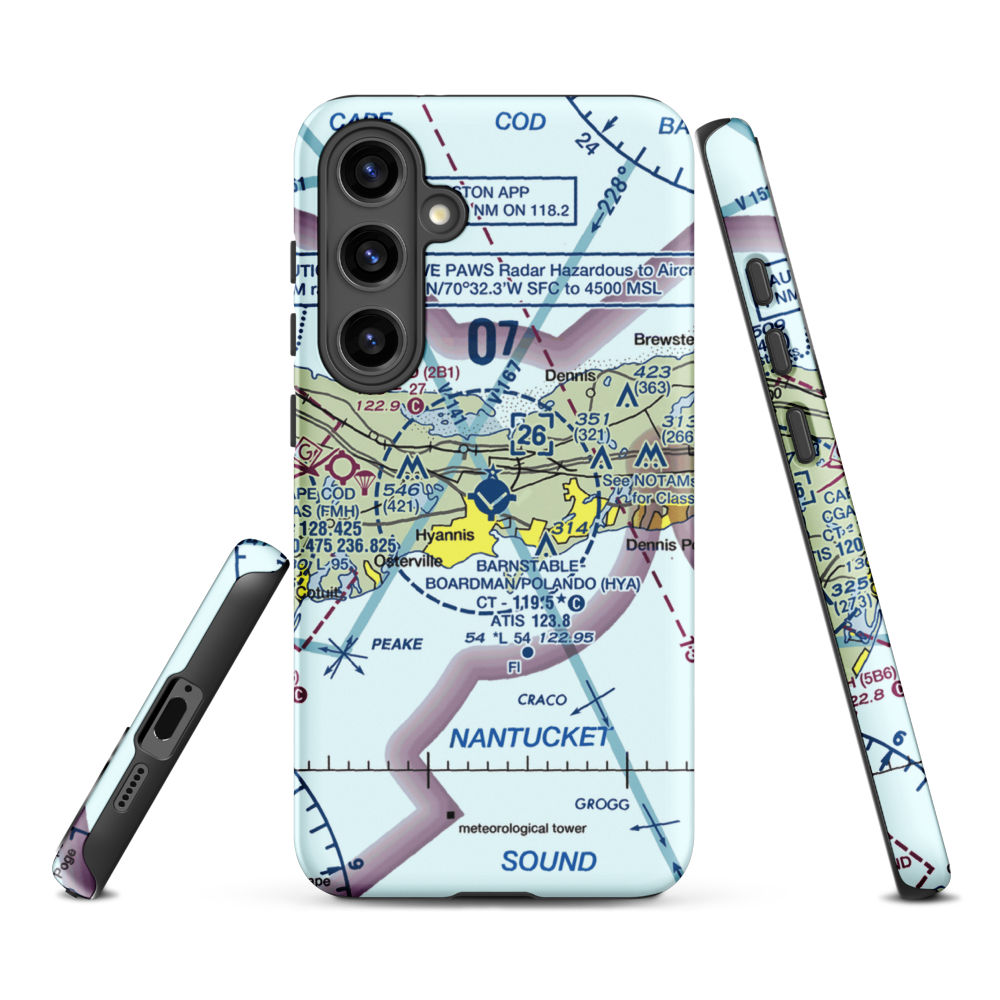 Barnstable Municipal Boardman Polando Field (HYA) VFR Sectional Samsung Phone Case Samsung Galaxy S24 Plus model shown
