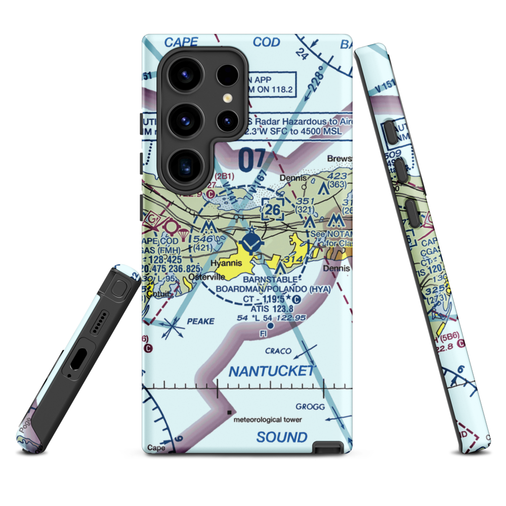 Barnstable Municipal Boardman Polando Field (HYA) VFR Sectional Samsung Phone Case Samsung Galaxy S24 Ultra model shown
