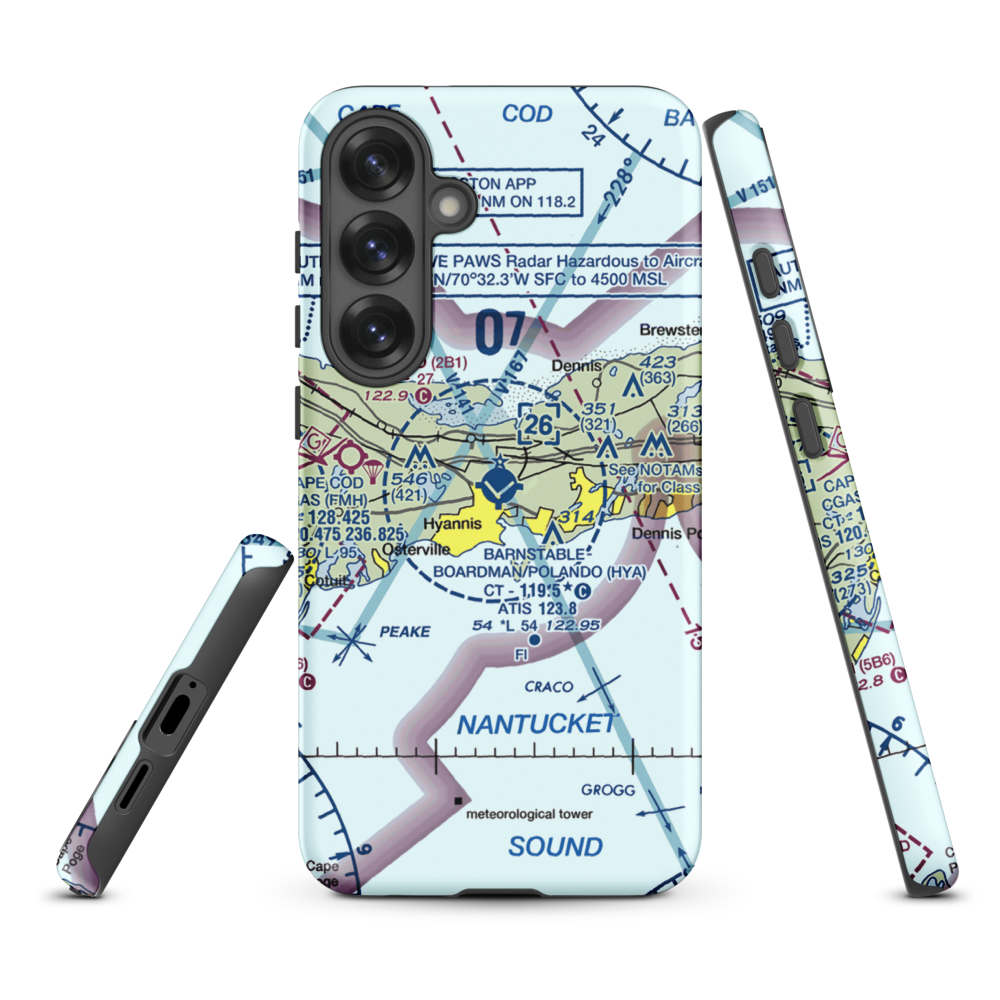 Barnstable Municipal Boardman Polando Field (HYA) VFR Sectional Samsung Phone Case Samsung Galaxy S25 Plus model shown