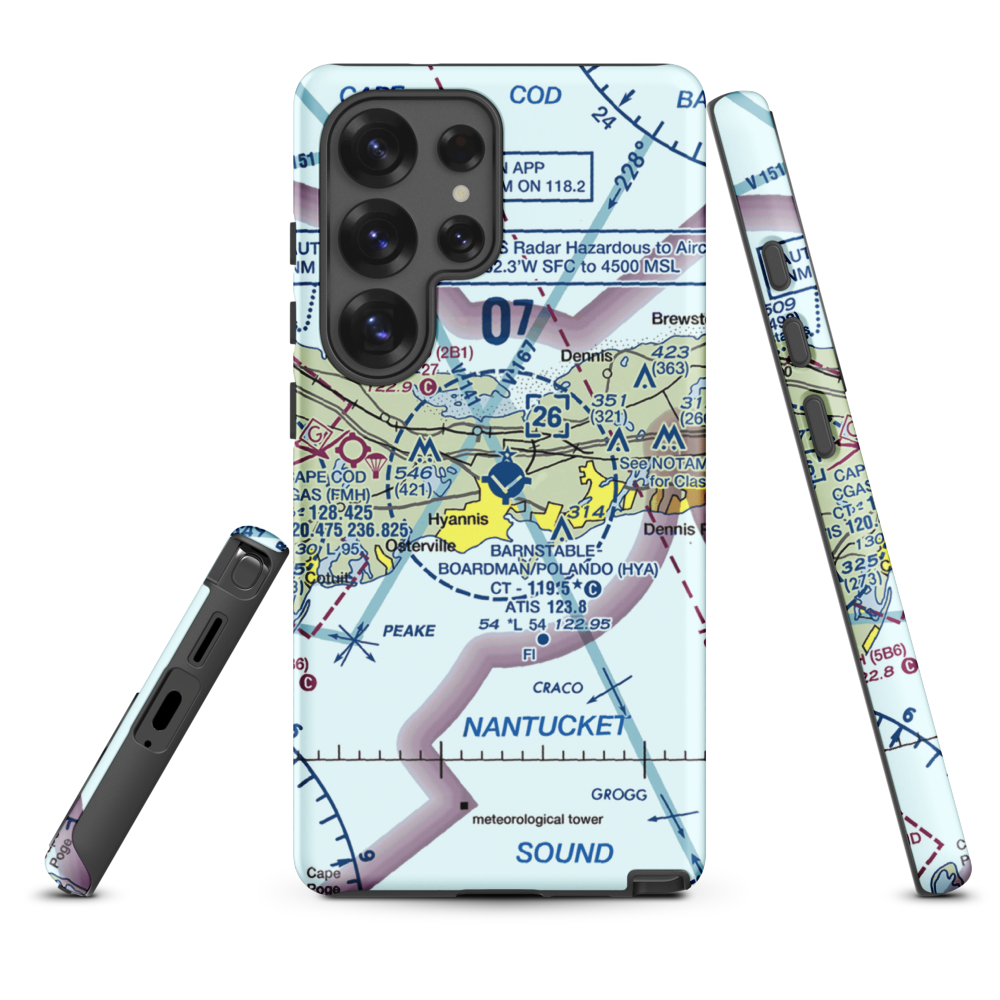 Barnstable Municipal Boardman Polando Field (HYA) VFR Sectional Samsung Phone Case Samsung Galaxy S25 Ultra model shown