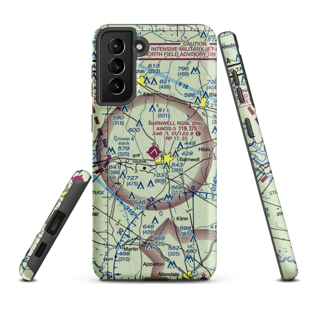 Barnwell Regional Airport (BNL) VFR Sectional Samsung Phone Case Samsung Galaxy S21 Plus model shown