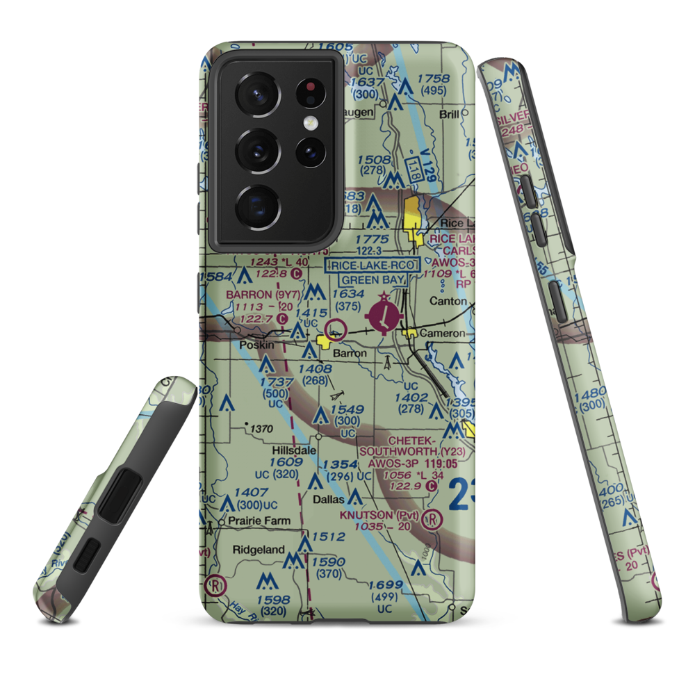 Barron Municipal Airport (9Y7) VFR Sectional Samsung Phone Case Samsung Galaxy S21 Ultra model shown