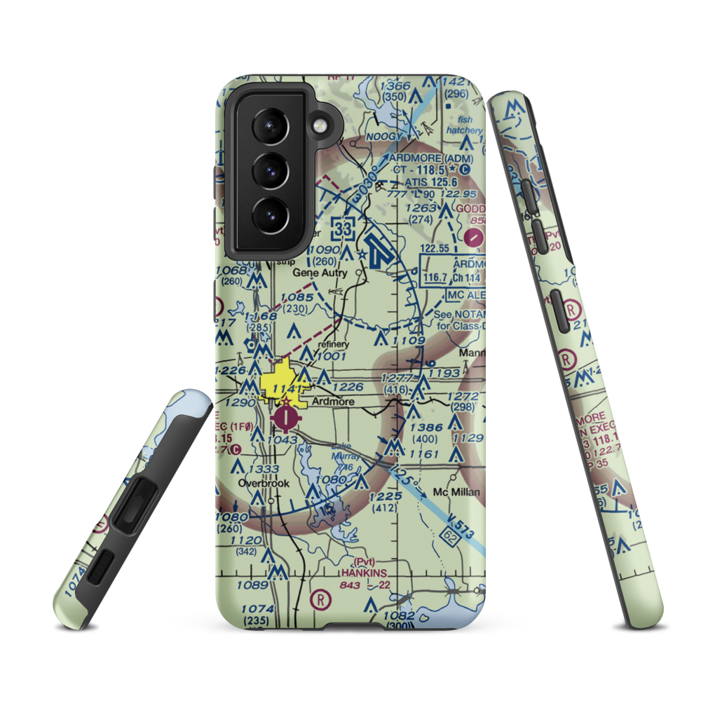 Bass Aero Airport (OK17) VFR Sectional Samsung Phone Case Samsung Galaxy S21 FE model shown
