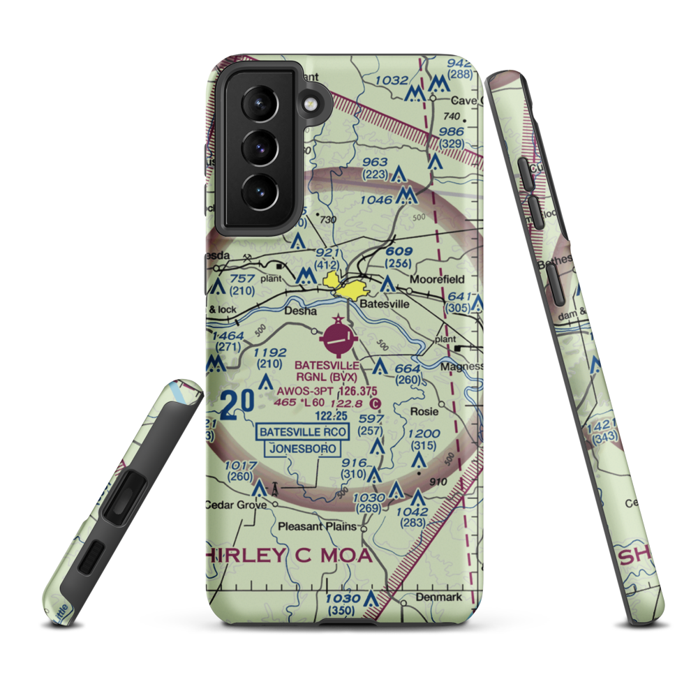 Batesville Regional Airport (BVX) VFR Sectional Samsung Phone Case Samsung Galaxy S21 Plus model shown